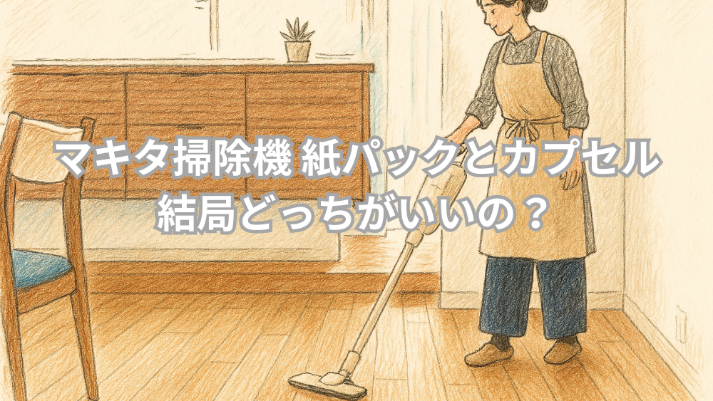 女性が掃除機でフローリングを掃除しているイラストにタイトル文字。